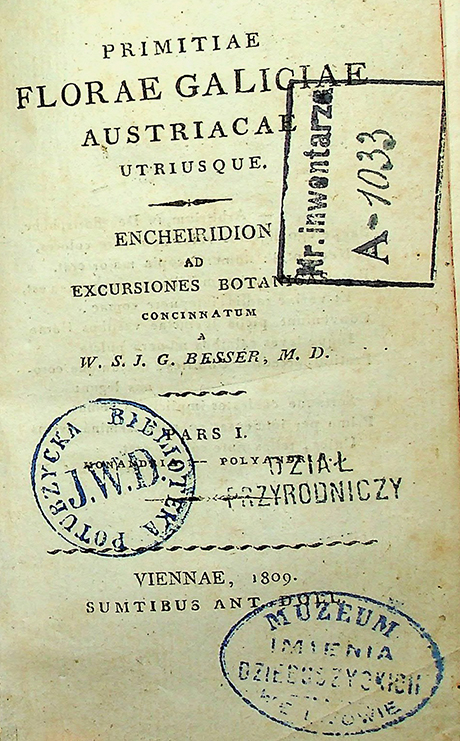 Besser W. S. J. G., M. D. Primitiae florae Galiciae Austriacae utriusque. Enchiridion ad excursiones botanicals: in 2 pars