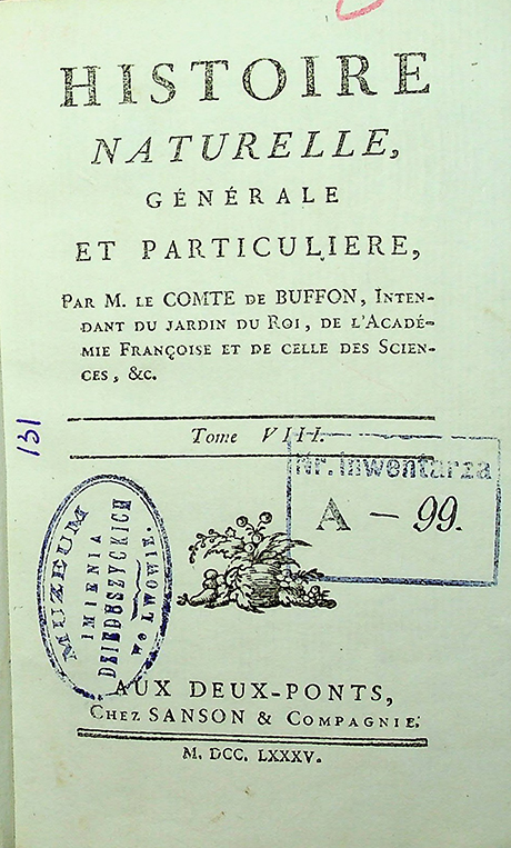 Buffon, Georges. Histoire naturelle generale et particuliere (1785)