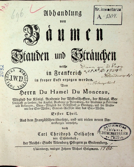 Du Hamel du Monceau, Henri Louis. Abhandlung von Bäumen Stauden und Sträuchen, welche in Frankreich in freier Luft erzogen werden