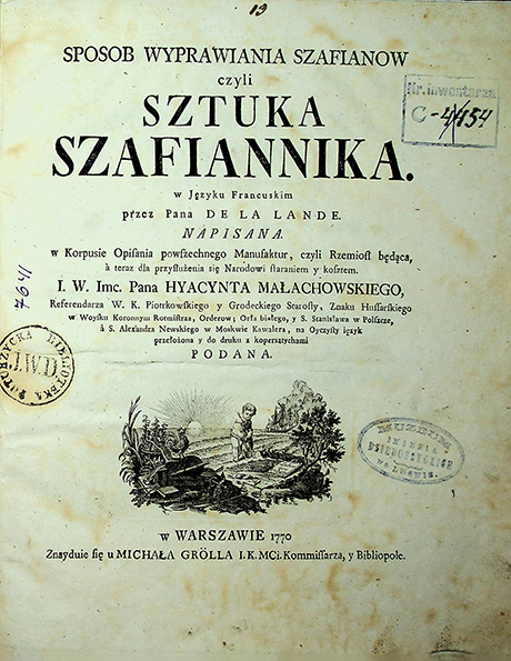 La Lande Joseph–Jerome Sposob wyprawiania szafianow czyli sztuka szafiannika (1770)